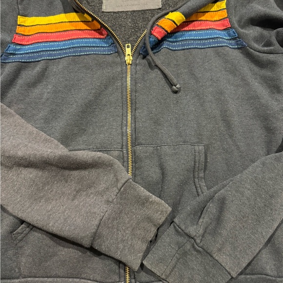 Unisex Aviator Nation 5 Stripe Zip Hoodie in navy Size Medium - Picture 9 of 11